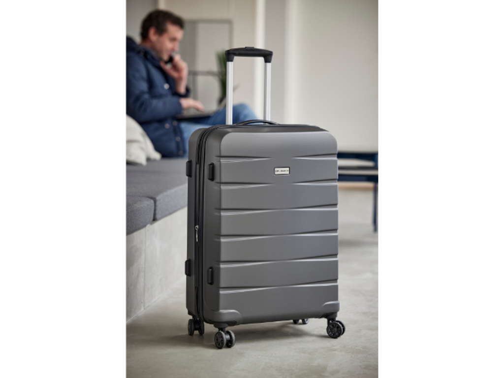 Xplore It Kuffert ABS 47 x 25 x 67,5 cm i grå/mørkegrøn med TSA lås, expanderbar lynlås og 4 stk 360 graders dobbelthjul