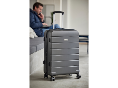 Xplore It Kuffert ABS 47 x 25 x 67,5 cm i grå/mørkegrøn med TSA lås, expanderbar lynlås og 4 stk 360 graders dobbelthjul