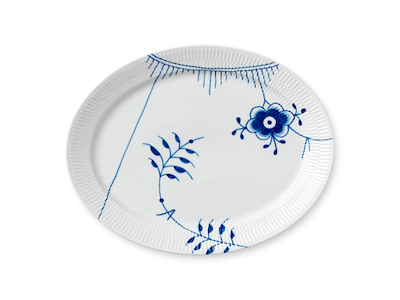 Royal Copenhagen Blå Mega Riflet, oval tallerken 35 cm