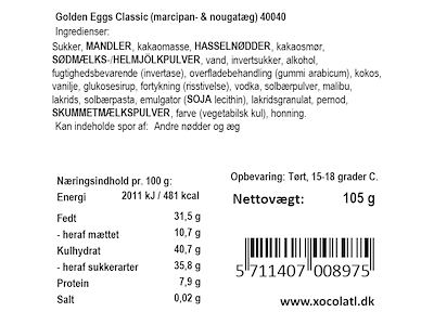 Xocolatl Golden Eggs Classic | 12 stk. Marcipan- & nougatæg 100g.