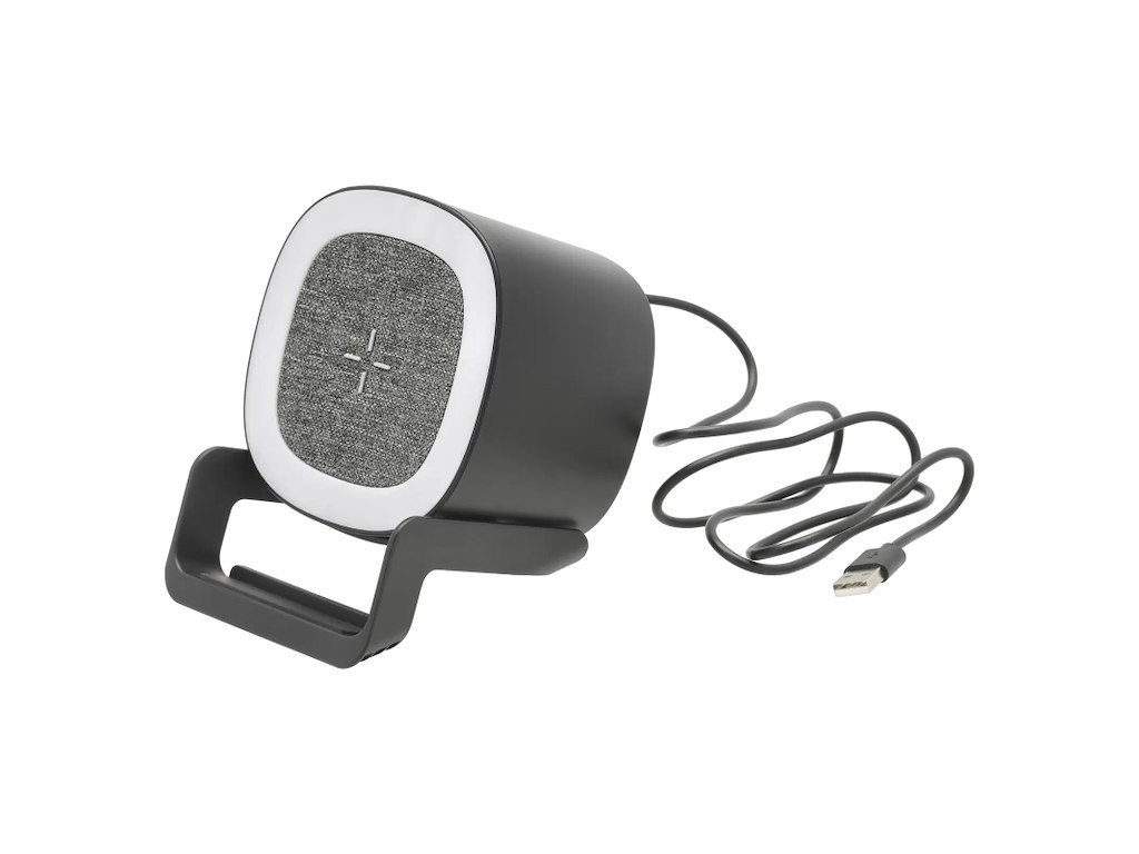 STILL Højttaler, mobiloplader, mobilholder og hyggelampe 4i1, 10,6 x 9,5 x 14,3 cm i sort