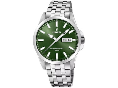Festina Herreur med grøn urskive og rustfrit stål lænke
