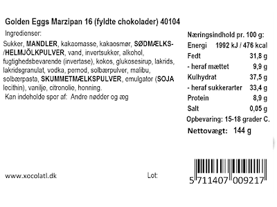 Xocolatl Golden Eggs | 16 stk. Marcipan 144g.