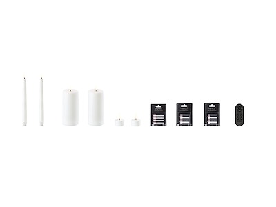 Uyuni - 2 stk. LED kronelys, 2 stk. blok- og 2 stk. fyrfadslys, batterier & fjernbetjening - Hvid