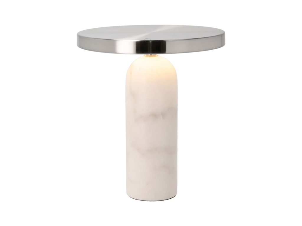 Villa Collection Bordlampe 22,5 x 25 cm m. krom skærm og fod i hvid marmor, Vilja