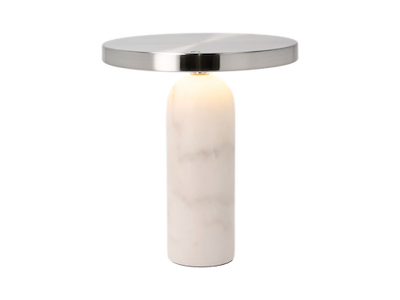 Villa Collection Bordlampe 22,5 x 25 cm m. krom skærm og fod i hvid marmor, Vilja