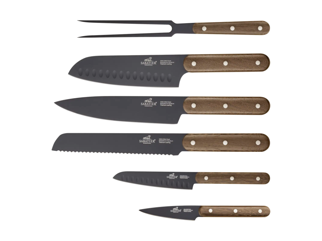 Lion Sabatier Knivsæt 6 dele urte, multi, santoku, kokke, brødkniv og forskærergaffel, Phenix
