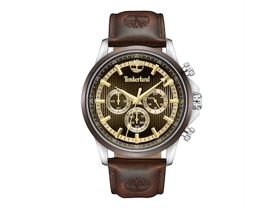Timberland Bernardston Dual-Time Herreur med mørkebrun læderrem og sort/gylden urskive - Ø 45 mm