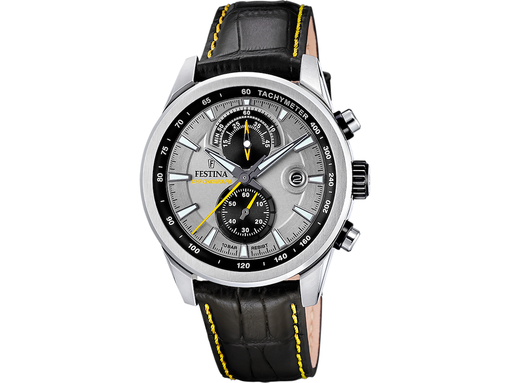 Festina Timeless Chronograph Herreur med sort læderrem og Sølv/Grå urskive