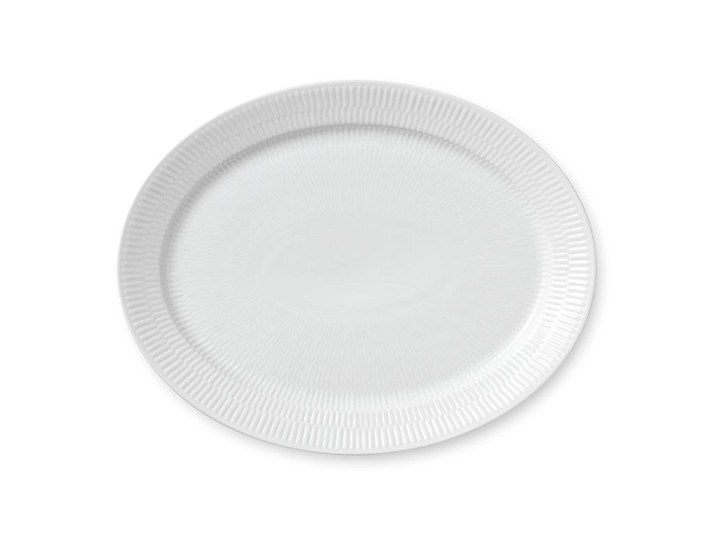 Royal Copenhagen Hvid Riflet oval fad/tallerken 34 cm