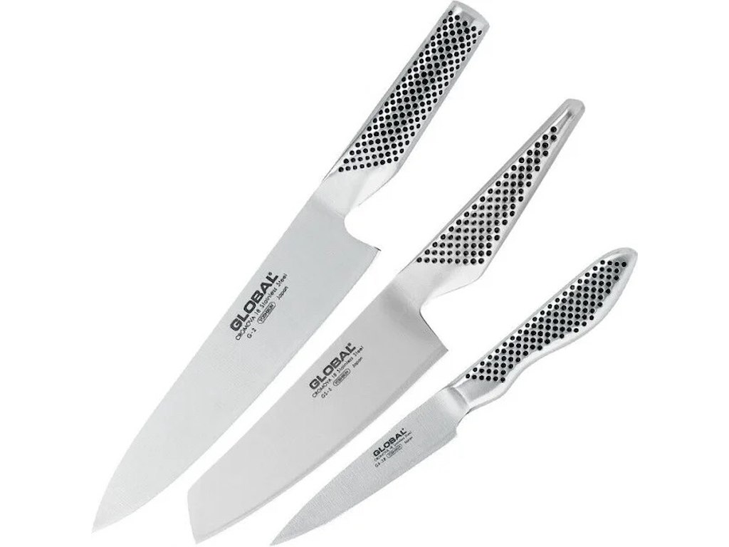 Global Knivsæt 3 dele - Kokkekniv 21 cm, Grønsagskniv 14 cm & Skrællekniv 9 cm
