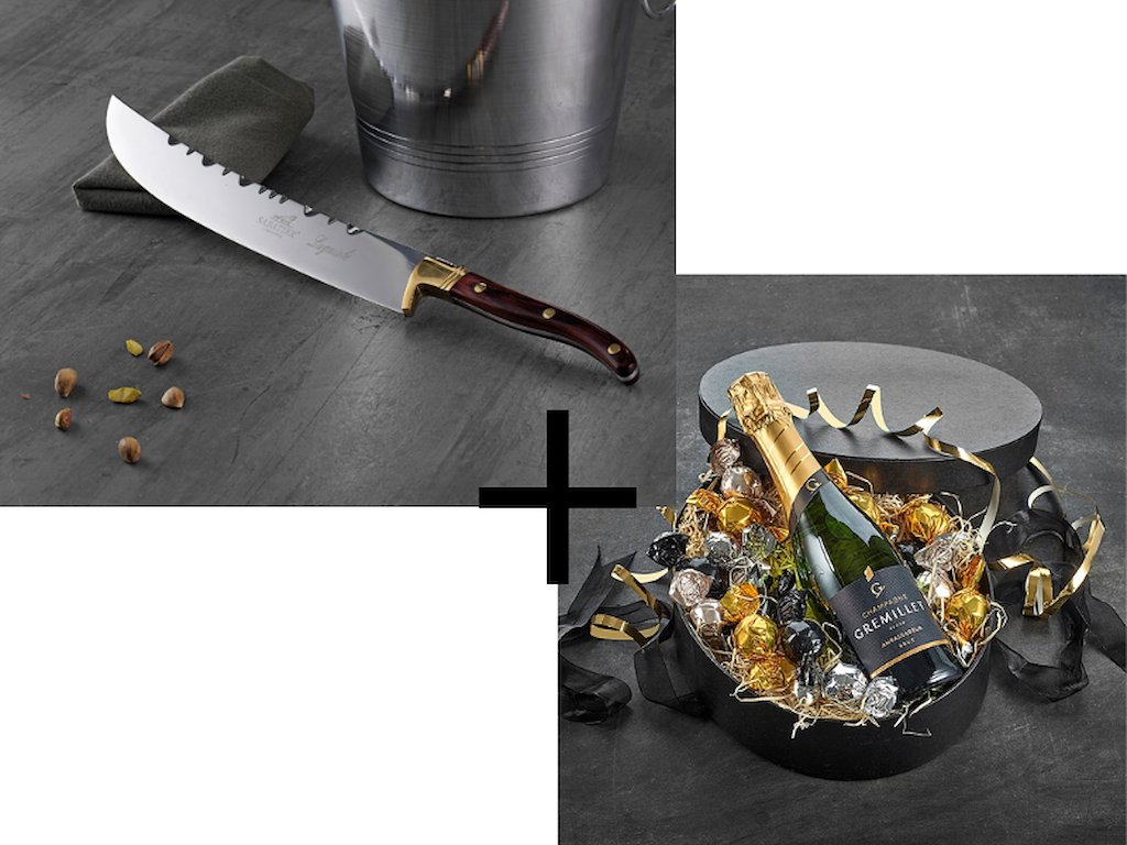 Lion Sabatier Champagnesabel 27 cm i stål/træ, Laguiole samt Pop & Sweet 