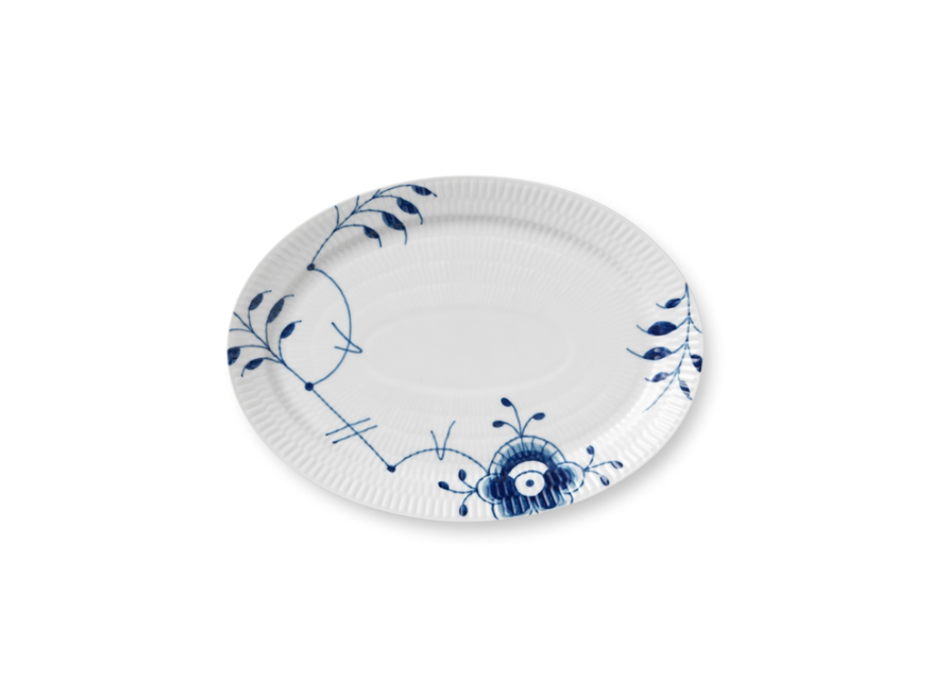 Royal Copenhagen Blå Mega Riflet, oval tallerken 28 cm