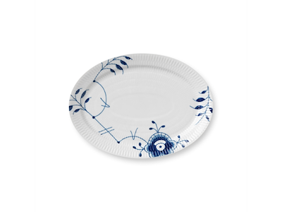 Royal Copenhagen Blå Mega Riflet, oval tallerken 28 cm