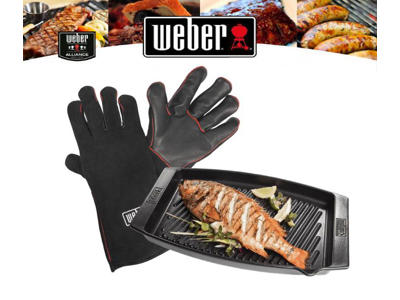 Weber Ceramic stegefad og Weber læder grillhandske