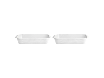 Pillivuyt Ovnfade 2 stk 35 x 19 x 6 cm i hvid porcelæn, Plissé